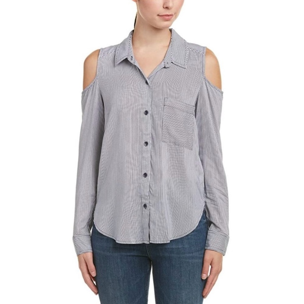 Splendid Long Sleeve Broardwalk Stripe Cold Shoulder Shirt Blouse Size Small